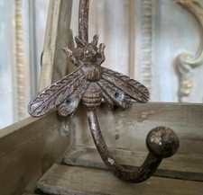 New Bumble BEE French Vintage Shabby Chic Metal Rustic Wall Double Coat Hat Hook