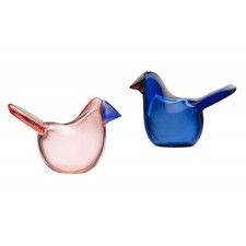 iittala Toikka Flycatcher Sieppo Glass Birds Pair Ultramarine & Salmon New Boxed