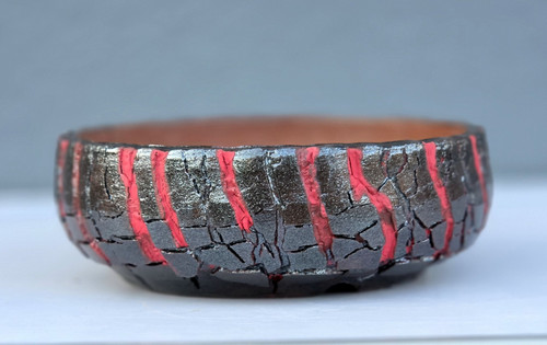 Crackle bonsai pot 14cm lava - crackle,