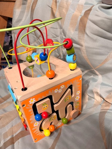 Wooden baby activity cube - wooden, bead