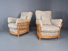 2 Ercol Lounge Chairs - Renaissance Ivory Floral Upholstery 1990s EB11009 VCLO
