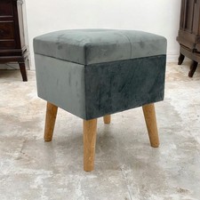 Grey Velvet Footstool Ottoman
