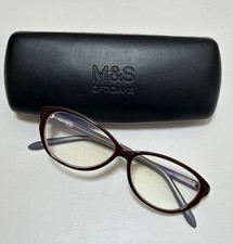 M&S Cat Eyes Frame Glasses Eyewear Light Weight Plastic Brown / Grey Black Case