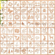BOHUIZ 64 Pcs Stencils for Painting, 3 Inch Waterproof Plastic Floral Stencils 