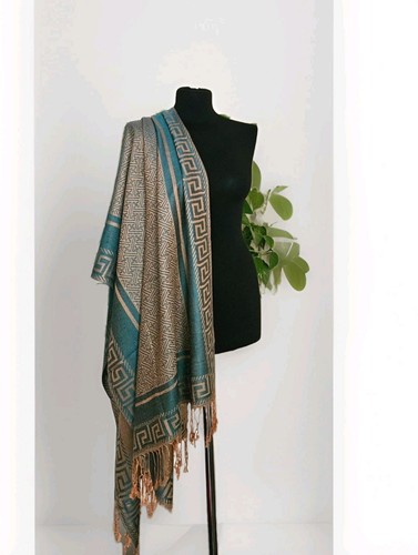 Turquoise gold woven - gold, pashmina