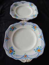 2 Vintage Cake Plates Blue Yellow White Hand Decorated Afternoon Tea Sandwiches
