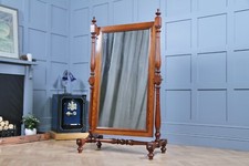 Antique Victorian Pitch Pine Turned Large Cheval Floor Standing Swing Mirror