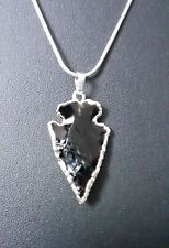 Black Obsidian Necklace Game of Thrones Dragon Glass Arrow-head Silver Plated