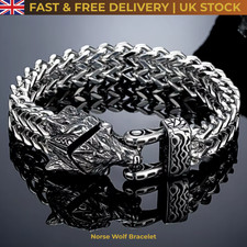 Viking Wolf Bear Eagle Snake Bracelet Mens Stainless Steel Norse Biker Jewellery