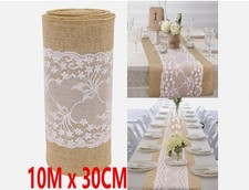 HESSIAN VINTAGE LACE TABLE RUNNER ROLL 10M x 30cm BURLAP JUTE WEDDING /DINING