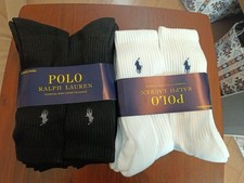 Ralph Lauren Vintage Polo 6 Pairs Men's Socks UK/US Size 6 - 10- White Black New