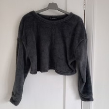 Women's Grey fluffy cropped jumper XS Cosy Winter Soft