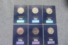 2019-2024 6 x 50p COINS - 'SIX' CHRISTMAS SNOWMAN BUNC  CARDED x 6 !!V.G OFFER!!