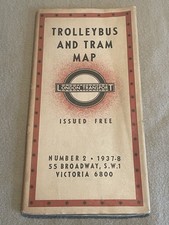 Original Pocket Map London  Transport Trolleybus & Tram Map number  2 1937-8