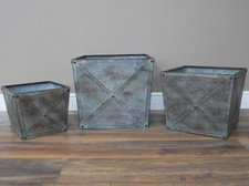 Set Of 3 Galvanised Metal Zinc