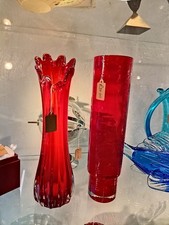 Vintage Red Glass Vase X 2 Mid