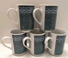 LOVELY VINTAGE SET 5 BLUE/GREEN PORCELAIN TOGNANA ITALY MUGS EXCELLENT CONDITION