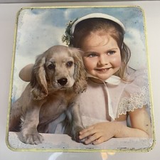 Vtg Tin Burtons Gold Medal Biscuits Set Prop British Girl & Dog & Vintage Lace