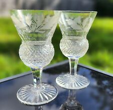 EDINBURGH CRYSTAL THISTLE PATTERN  2 x SMALL WINE CLARET GLASSES OLDER BACKSTAMP