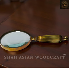 Antique Heavy Brass Magnifying Glass Solid Vintage Magnifier & Unique Gift Idea