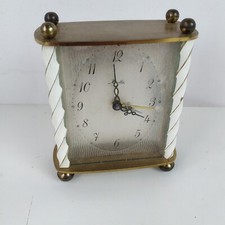 Mauthe Brass White Enamel Barley Twist Bedside Clock Mantle Vintage