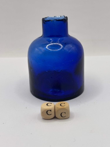 Old cobalt blue glass - , ink