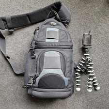 Lowepro Black Crossbody Camera Bag Small Travel Multiple Zips plus extra tripod 