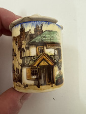 Vintage Sandland Ware Lancaster England Lidded Pot - Cottage Scene - Collectible