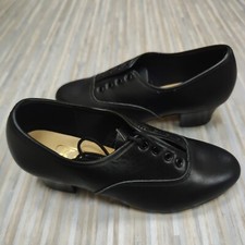 Katz Black leather cuban heel oxford tap dance shoes NO toe taps Size 2 Lace Up