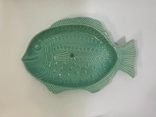 Large Ceramic Pale Green Fish Platter - 22” Length By 14” Width Made In Portugal