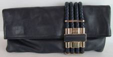 Jimmy Choo Navy Blue Leather Fold Over Clutch / Shoulder Bag Magnetic Close