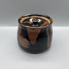 After Shoji Hamada Vintage Japanese Tenmoku Studio Pottery Sugar Bowl & Cover  