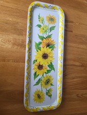 yellow floral flowers Vintage Melamine Sunflower Long Serving Tray Retro Platter