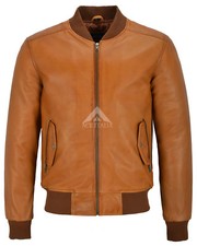 Men leather jacket tan - 70's,