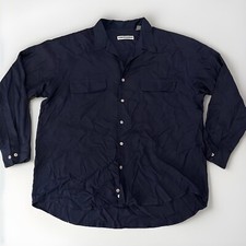 Fenn Wright & Manson Dark Navy Blue Color 100% Silk Blouse Size Large Vtg