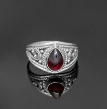925 Sterling Silver Ladies Red Garnet Pear Gemstone Ring Gift Boxed Jewellery
