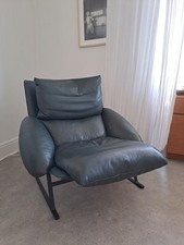 Mid Century Style Green Blue Leather Lounge Arm Chair