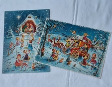 Two Vintage Christmas Scene Advent Calendars  - West German C1960's  20cm x 28cm