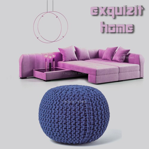 Knitted large moroccan pouffe - moroccan,