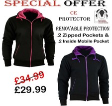 LADIES FLEECE HOODIE WOMENS REMOVABLE CE ARMOUR MOTORBIKE / MOTORCYCLE JACKET