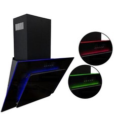 90cm Black Cooker Hood Angled Extractor Fan with 3 Colour Edge Lit - SIA AGE91BL
