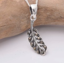 Leaf With Marcasite Settings Pendant Sterling Silver 925