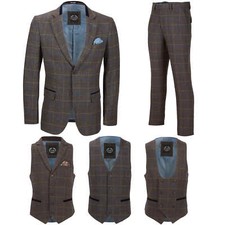 Mens 3 Piece Tweed Check Suit