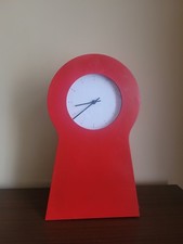 Vintage IKEA PS 1999 Red Shelf Key Hole Shape Wall Clock Storage - 18"