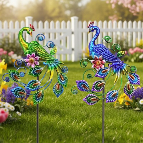 Pack peacock metal garden - peacock,
