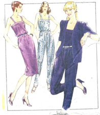 Vintage 1980 ladies jacket jumpsuit dress sewing pattern bust 87 cm checked