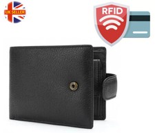 Mens RFID Blocking Soft Smooth Genuine Leather Wallet with a Security button