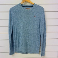 Hollister California Sweater Mens Small Blue Tight Knit Ribbed Embroidered Logo