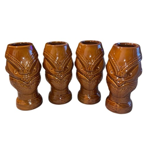 Vtg ceramic tiki mug set - tiki,