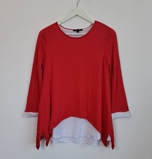 Charlie Mock Shirt Jumper Size M Red White 100% Cotton Smart Office Work Sweater